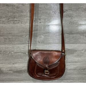 Firu Handmade Womens Brown Leather Adjustable Strap Crossbody Bag Purse Vintage